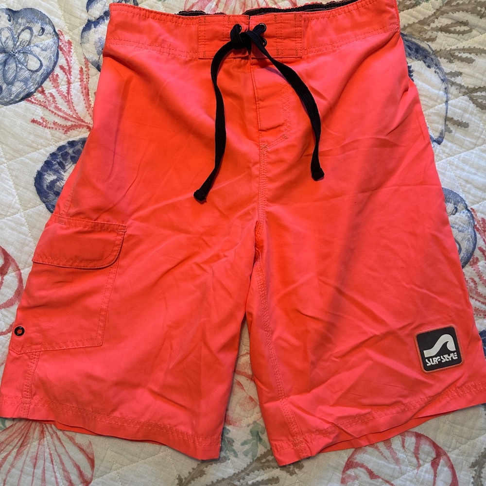 Men’s Surf Style Coral Swim Shorts with Black Logo